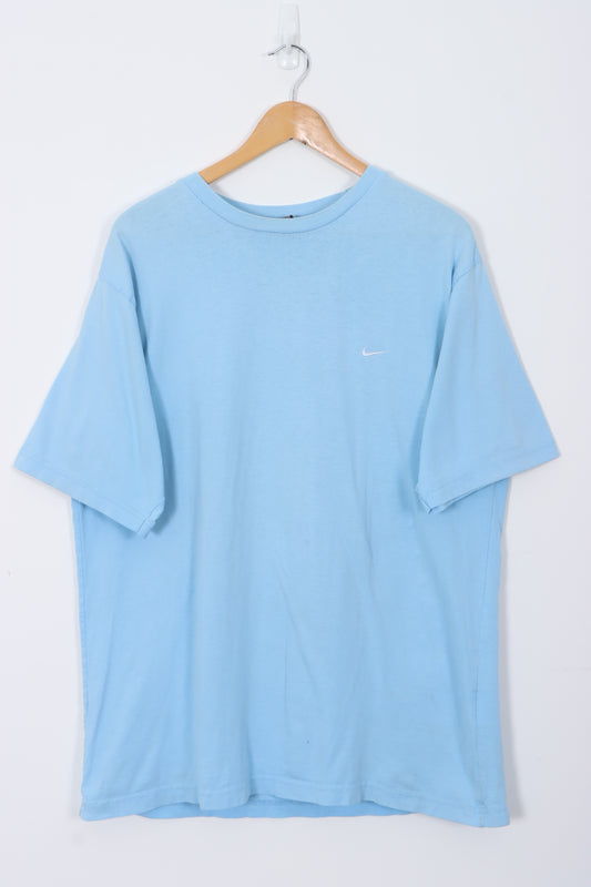 NIKE One Point Swoosh Embroidered Logo Blue T-Shirt (L)