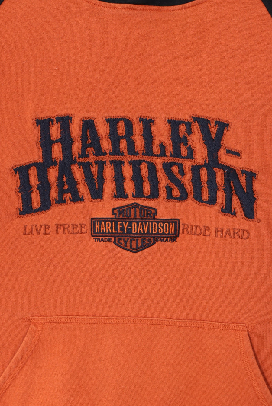 HARLEY DAVIDSON Black & Orange Colour Block Hoodie (L)