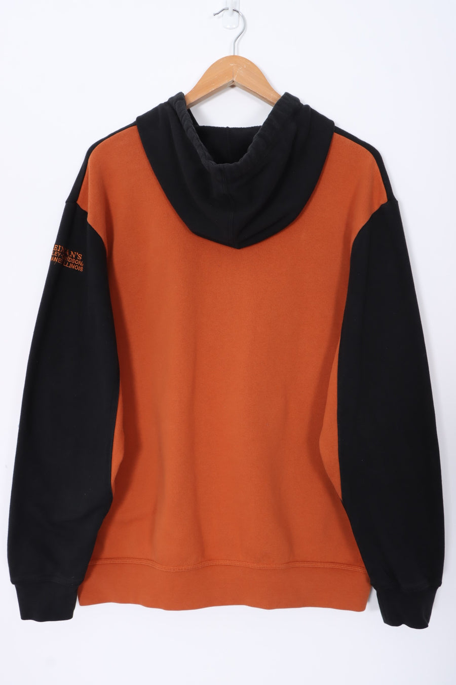HARLEY DAVIDSON Black & Orange Colour Block Hoodie (L)