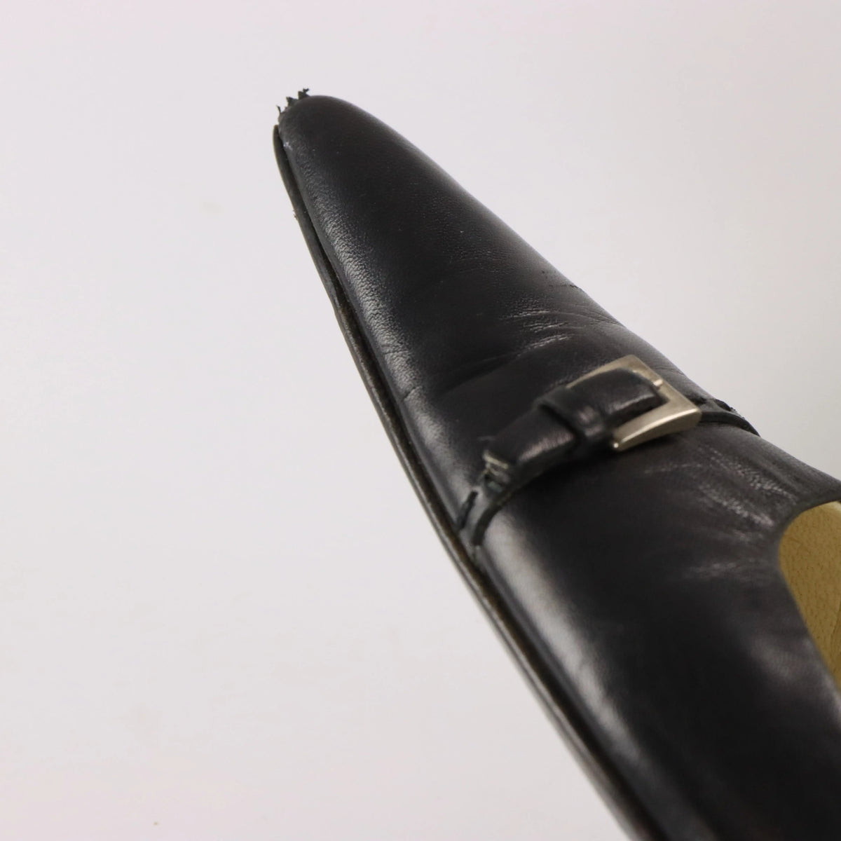 Vintage PRADA Italy Made Buckle Pointed Toe Black Heels (39) *Aubs Vintage Sole Melbourne
