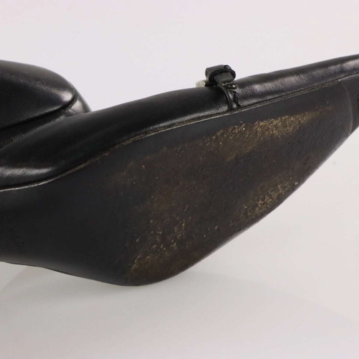 Vintage PRADA Italy Made Buckle Pointed Toe Black Heels (39) *Aubs Vintage Sole Melbourne