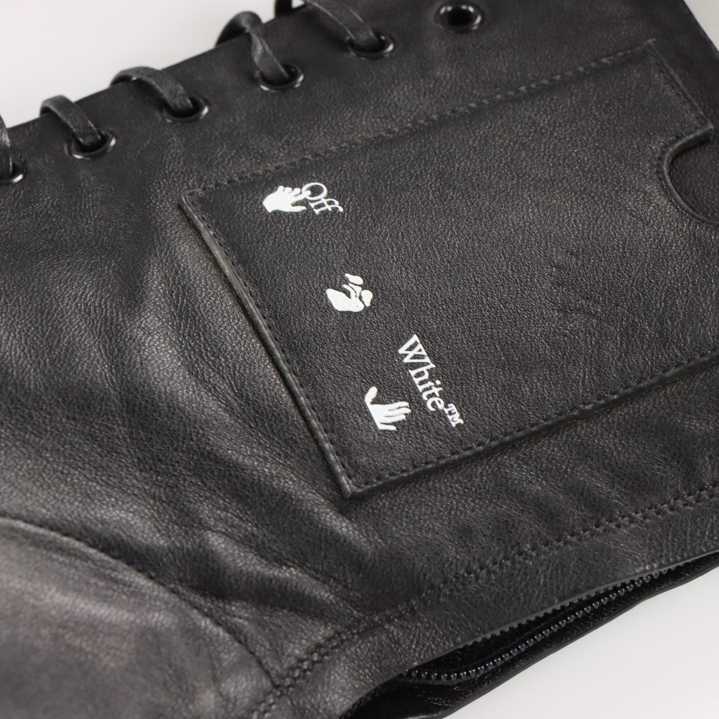 Vintage OFF-WHITE Leather Lace-Up Card Holder Black Heeled Boots (38) *Aubs Vintage Sole Melbourne