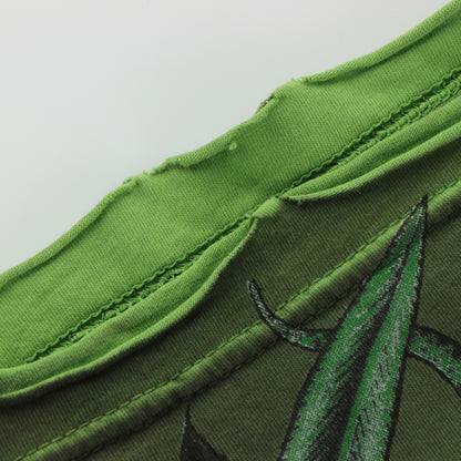 AFFLICTION Y2K Deadstock Distressed Rose Skull Green Gradient T-Shirt (XL)