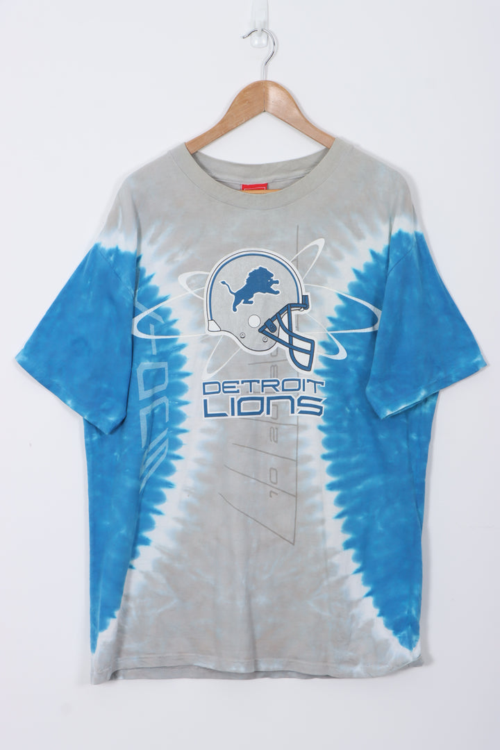 NFL Detroit Lions Tie Dye Football Helmet Design Graphic Tee (L)