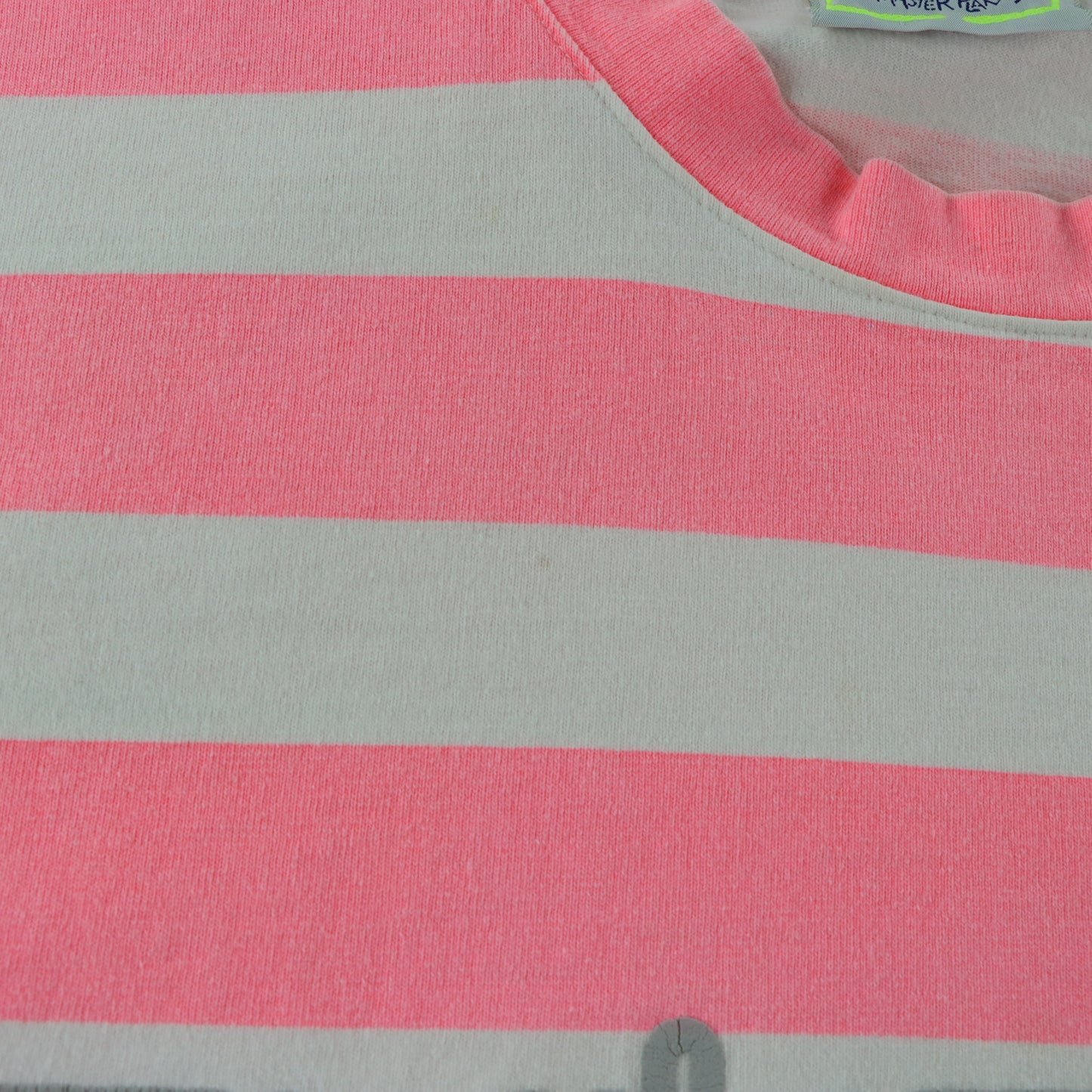 QUIKSILVER Neon Pink & White Striped High Low T-Shirt USA Made (XL)