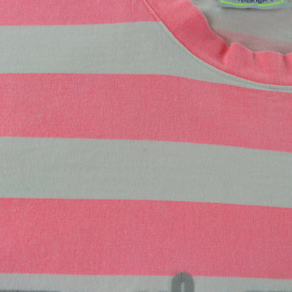 QUIKSILVER Neon Pink & White Striped High Low T-Shirt USA Made (XL)