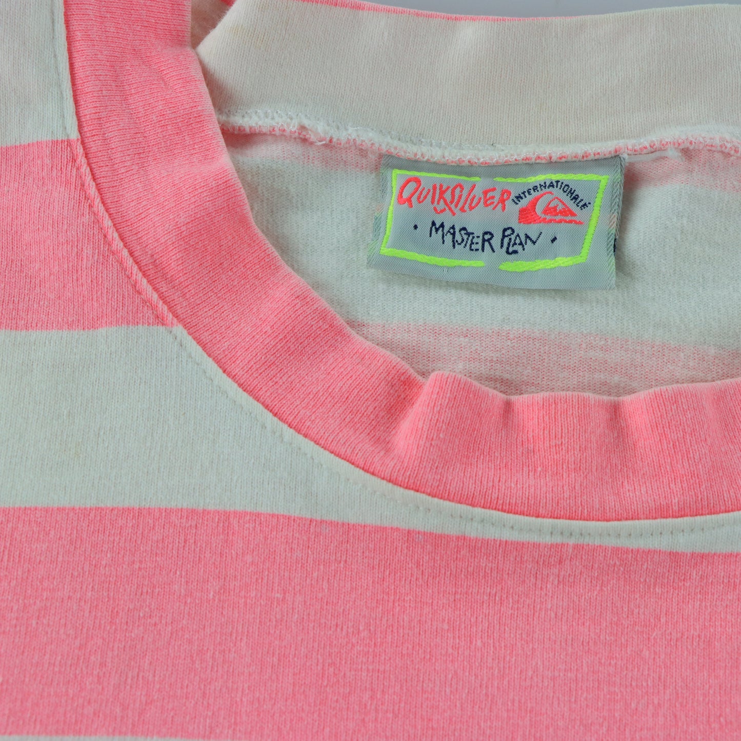 QUIKSILVER Neon Pink & White Striped High Low T-Shirt USA Made (XL)