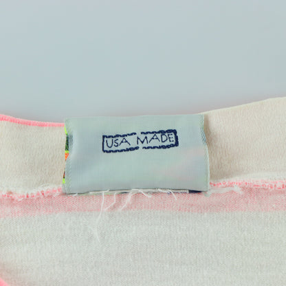 QUIKSILVER Neon Pink & White Striped High Low T-Shirt USA Made (XL)