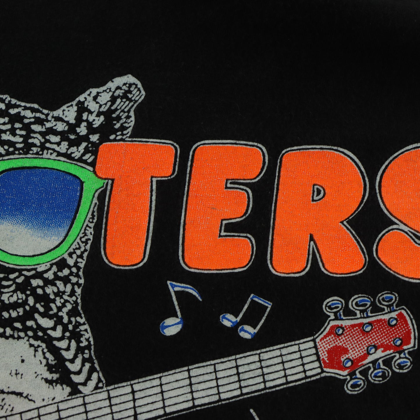 Hooters World Tour Neon Spell Out Graphic Double Sided Single Stitch Black T-Shirt USA Made (L-XL)