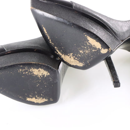 Vintage SAINT LAURENT Black & Silver Cap Toe Platform Pump Heels (37) *Aubs Vintage Sole Melbourne