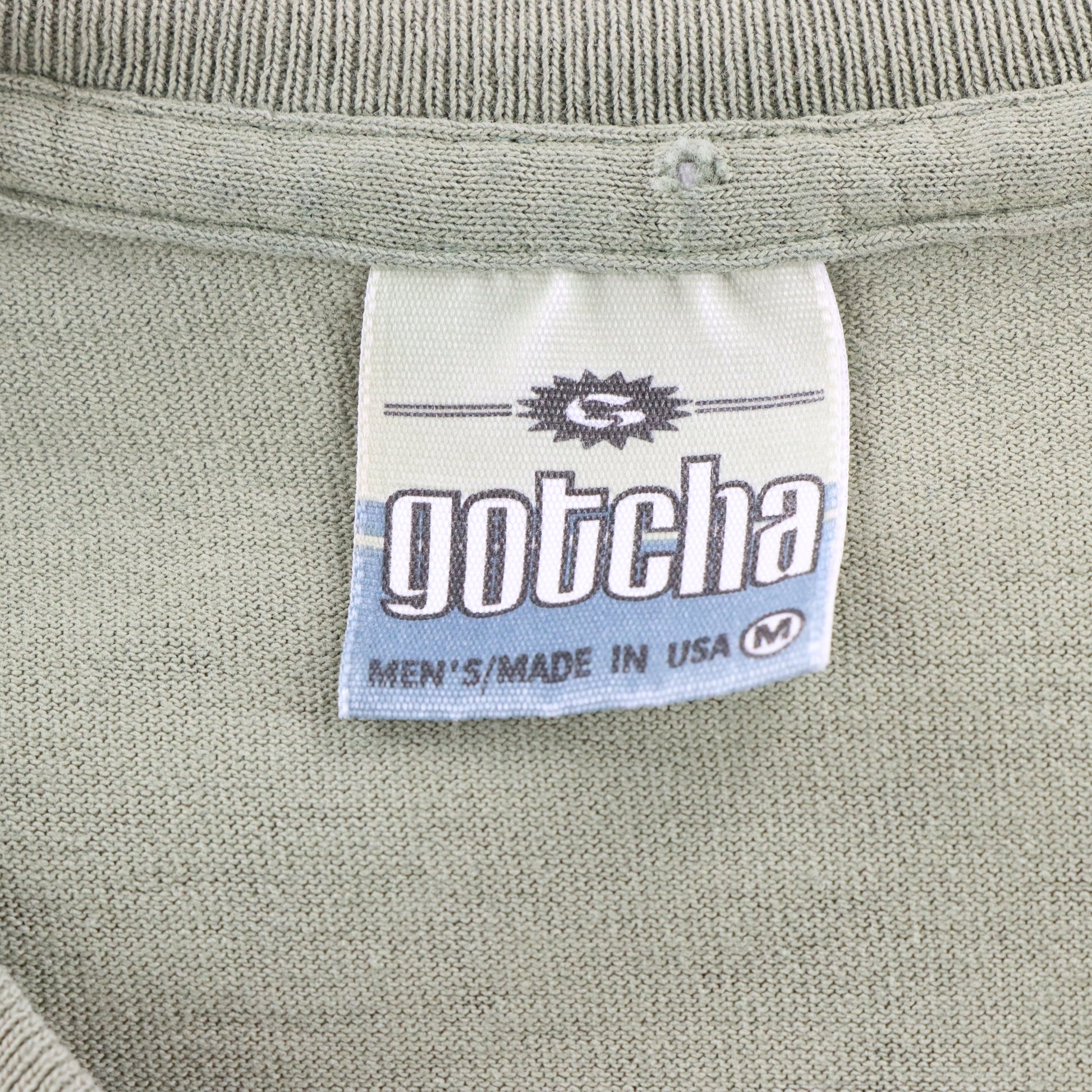 Vintage 90s GOTCHA Single Stitch USA Made Sage Green Surfer Tee (M) Vintage Sole Melbourne