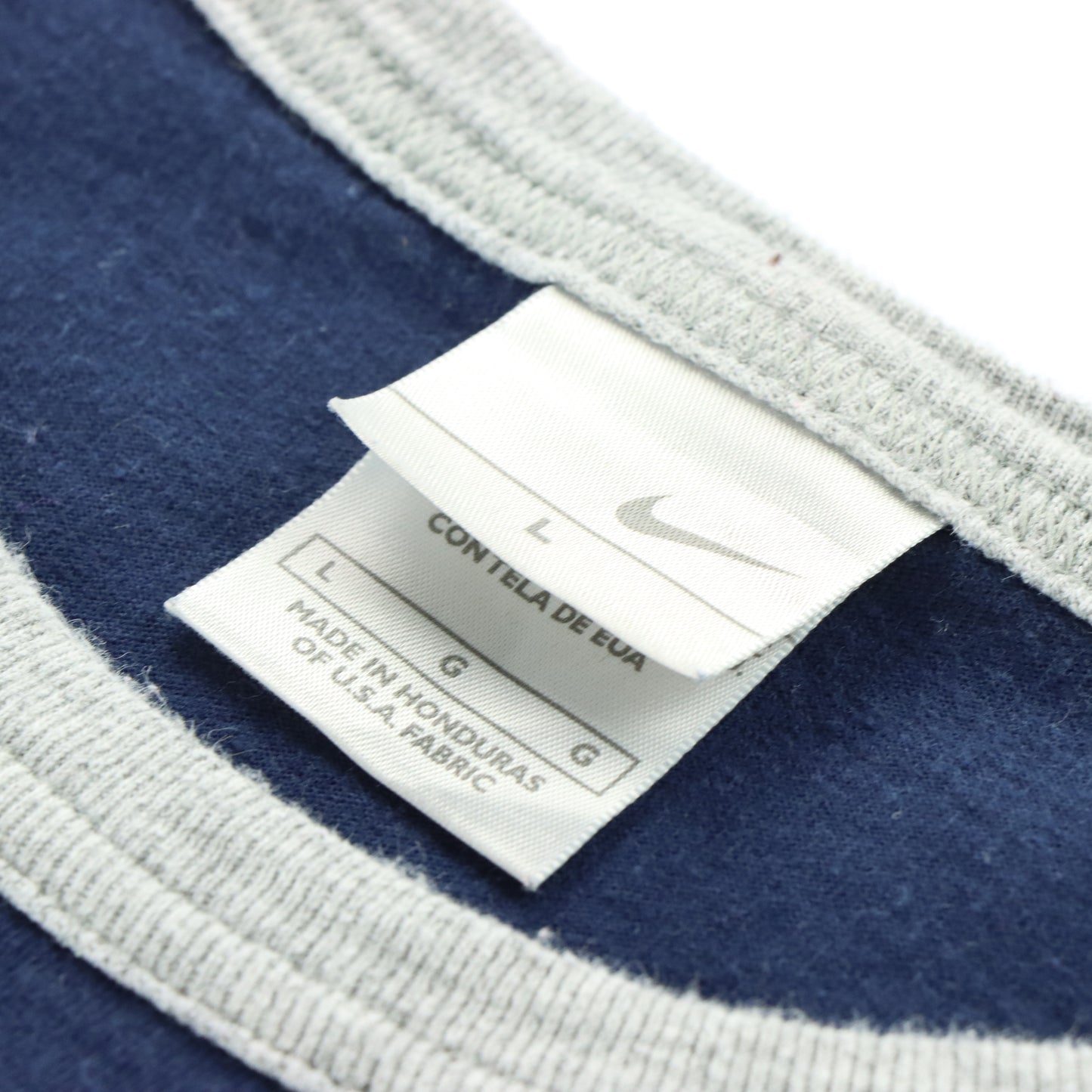 NIKE Embroidered Swoosh Logo Navy & Grey Ringer Tee (L)