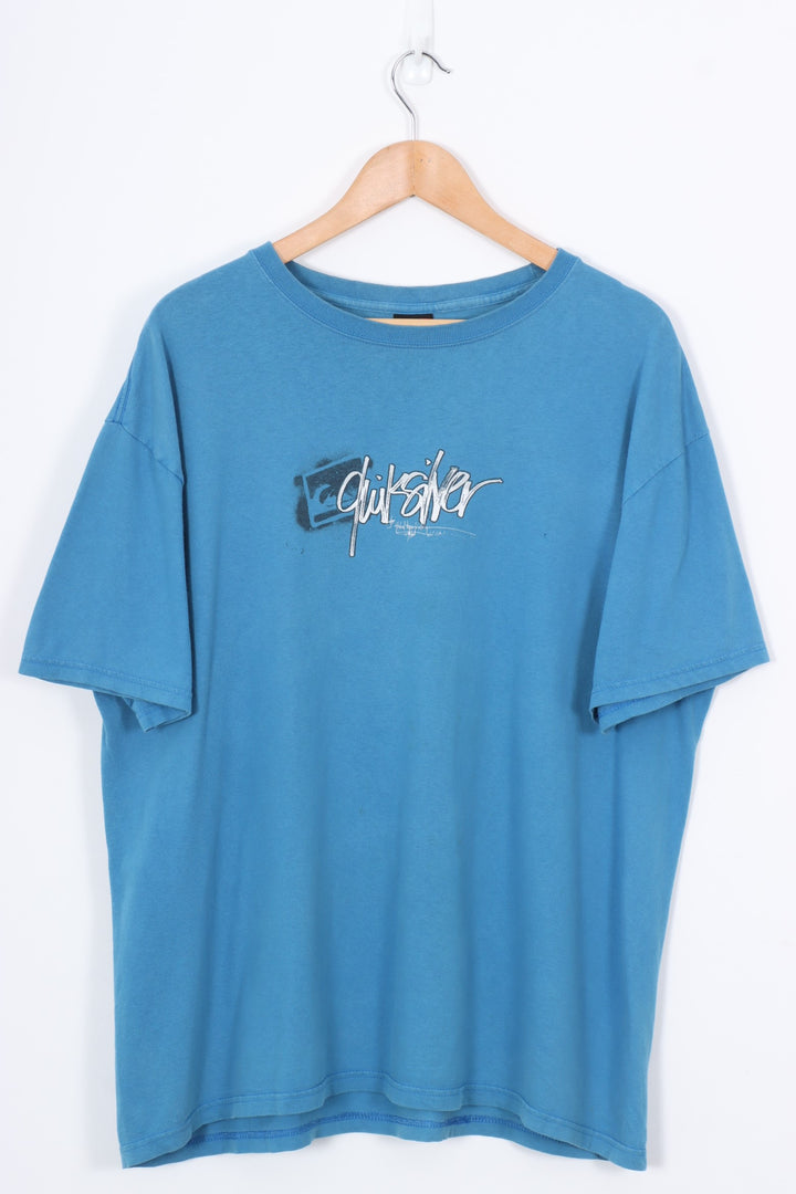 QUIKSILVER Blue & White Surf Skate Spell Out Tee (XL)
