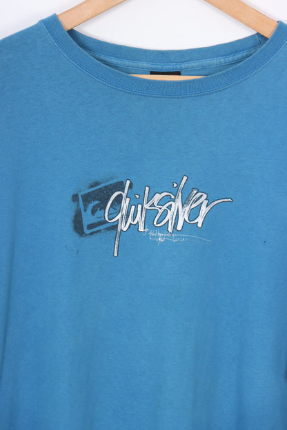 QUIKSILVER Blue & White Surf Skate Spell Out Tee (XL)