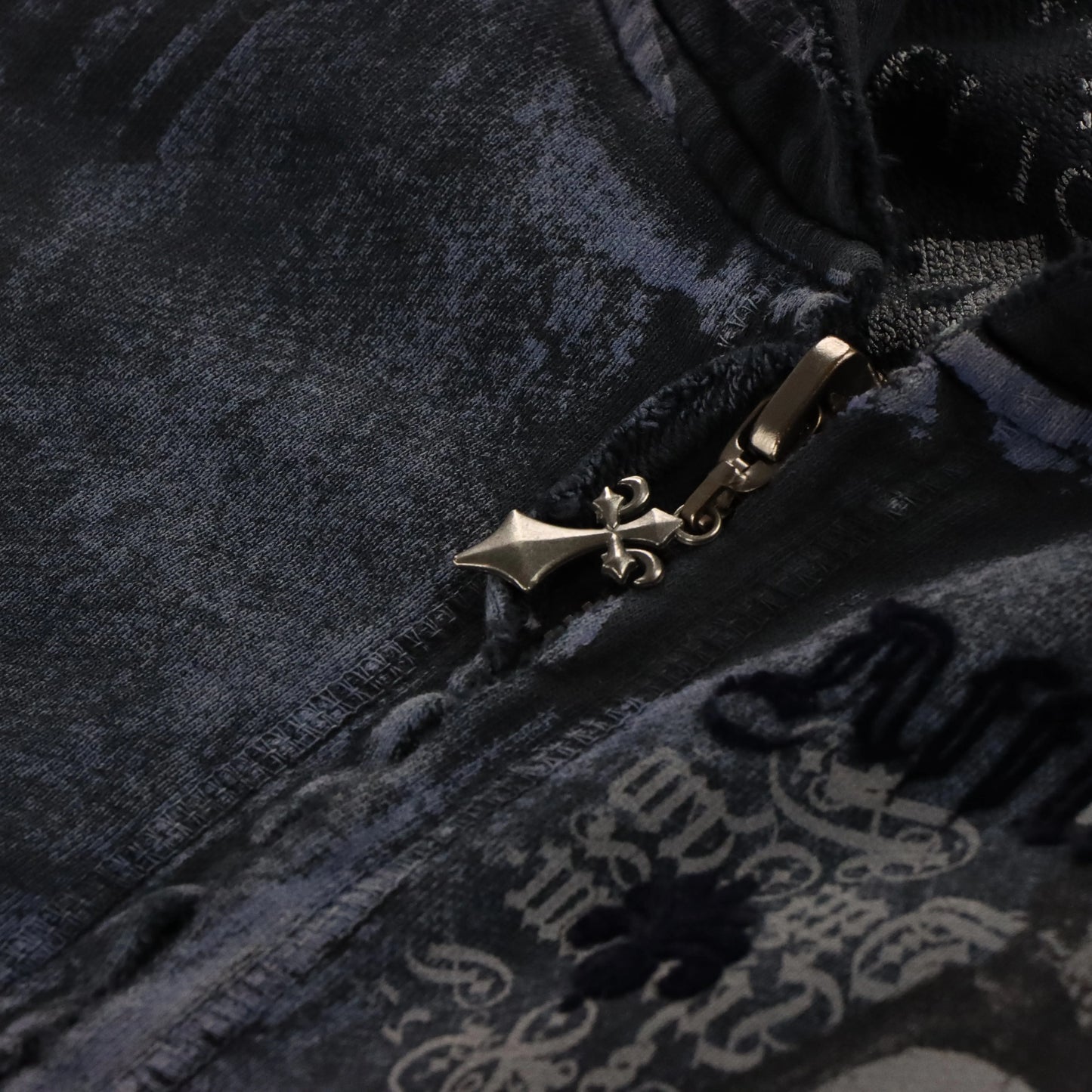 AFFLICTION Y2K Velour Print 'Vengeance' Grunge Zip Up Hooded Sweatshirt (XL)