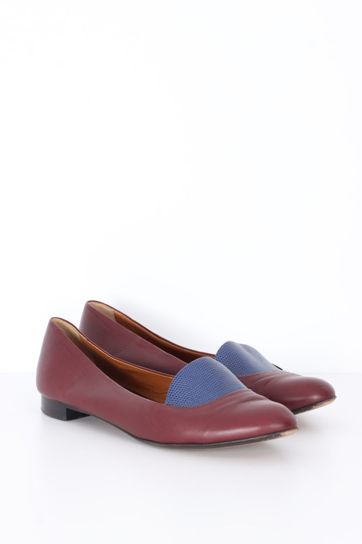 FENDI Maroon & Blue Lizard Leather Flats (40)
