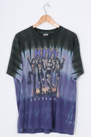 LIQUID BLUE KISS Purple & Black Tie-Dye Single Stitch Band Tee (L-XL)