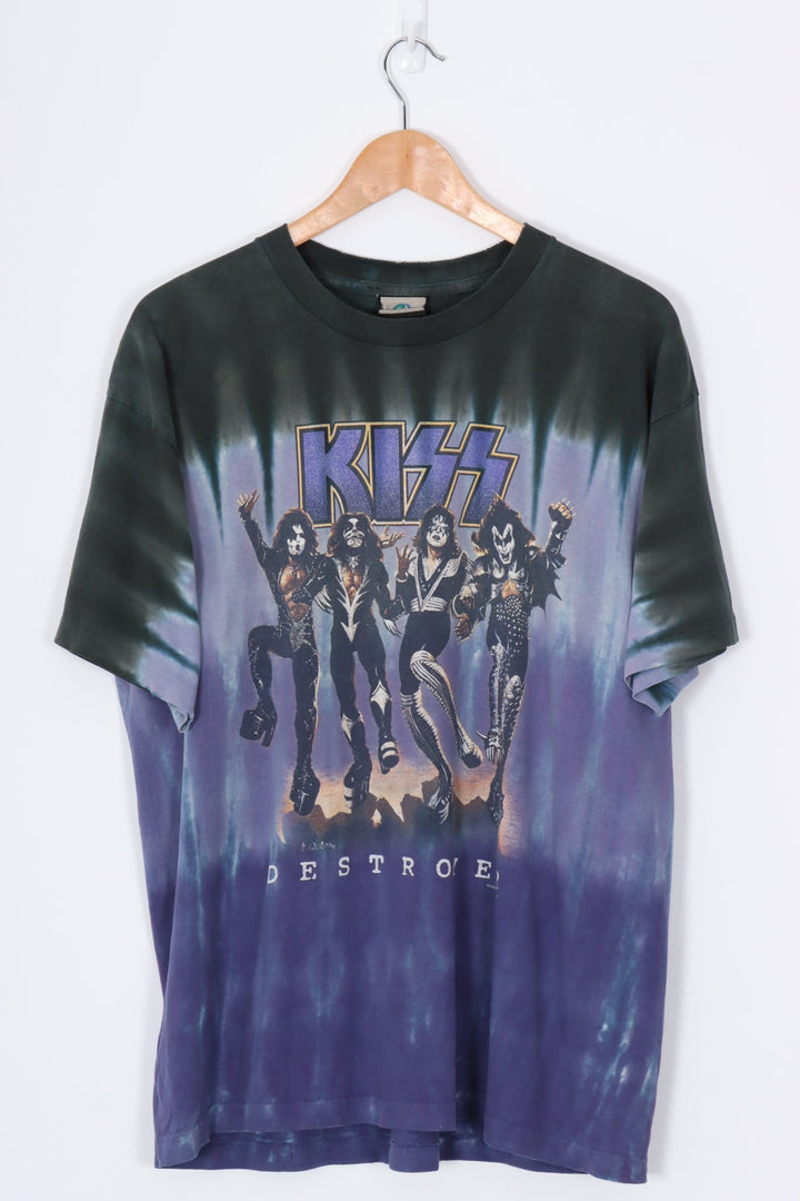 LIQUID BLUE KISS Purple & Black Tie-Dye Single Stitch Band Tee (L-XL)