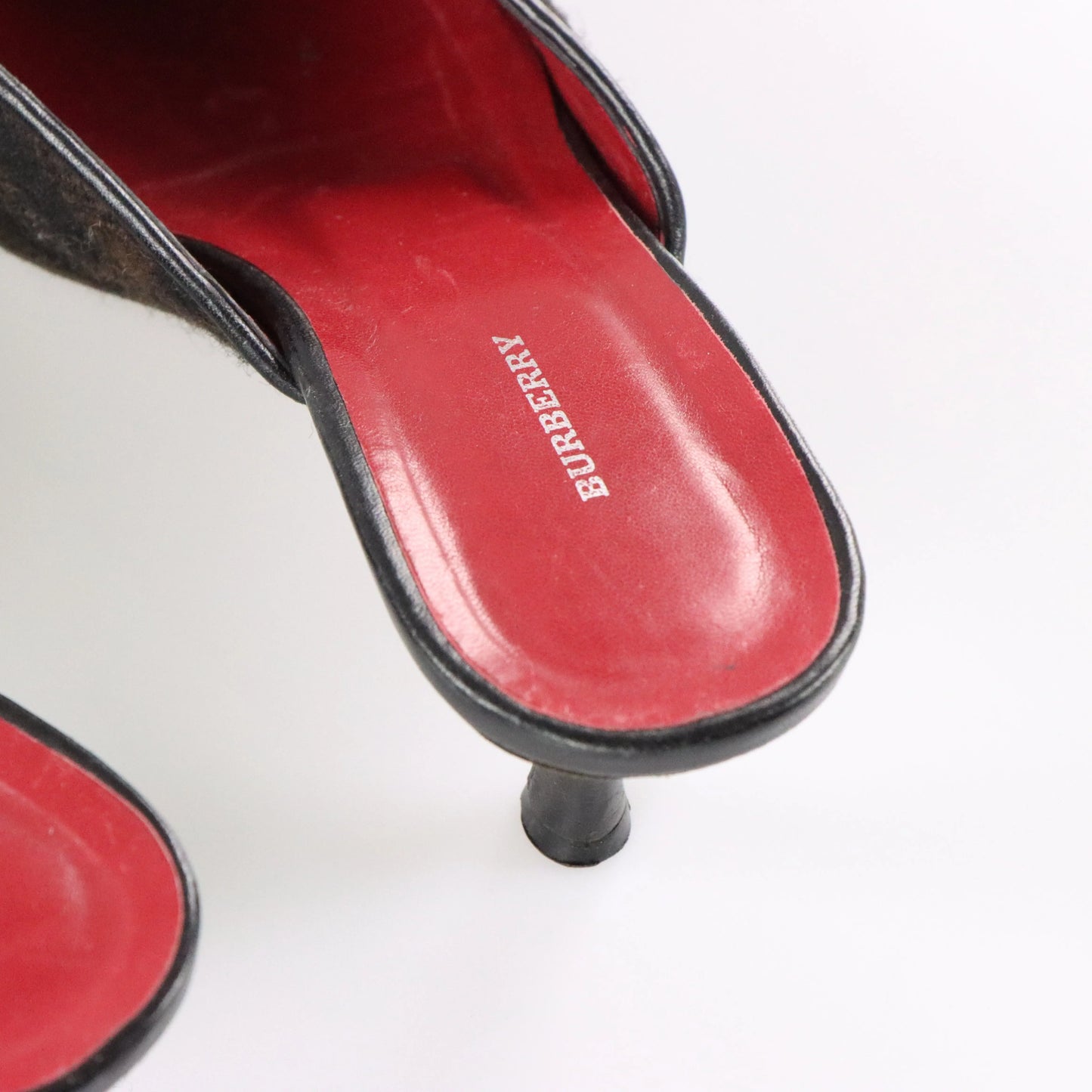 Vintage BURBERRY Tartan Square Pointed Toe Spain Made Kitten Heels (39)