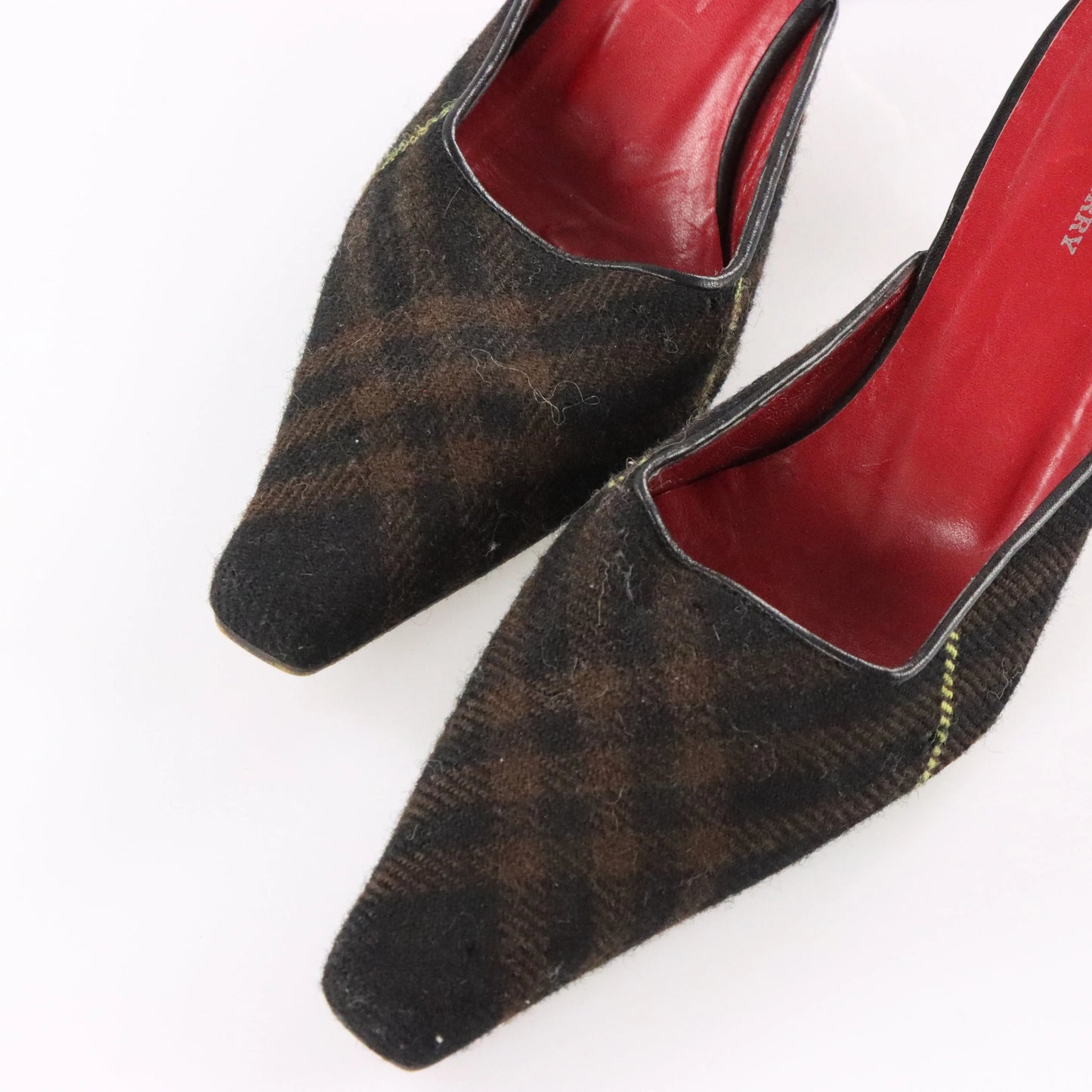 Vintage BURBERRY Tartan Square Pointed Toe Spain Made Kitten Heels (39)
