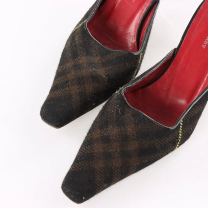 Vintage BURBERRY Tartan Square Pointed Toe Spain Made Kitten Heels (39)