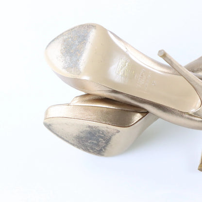 Vintage VALENTINO GARVANI Gold Bow Platform Italy Made High Heels (39)