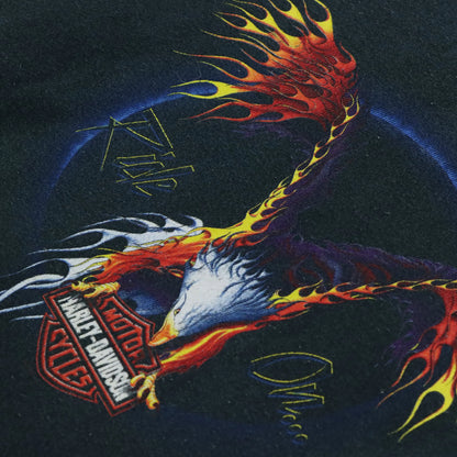 Vintage HARLEY DAVIDSON Y2K Blue Flame Eagle 'Ride On' Motorcycle Sweatshirt (L)