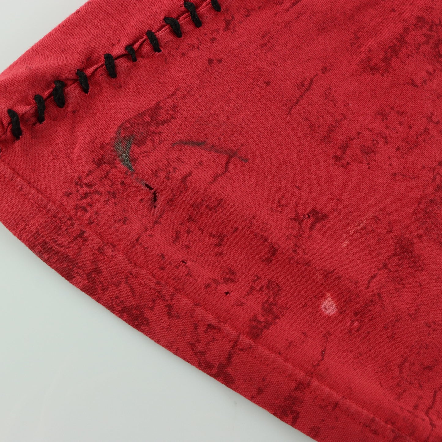 AFFLICTION Red "Live Fast" Side Stitching & Felt Detail Distressed T-Shirt USA Made (XXL)