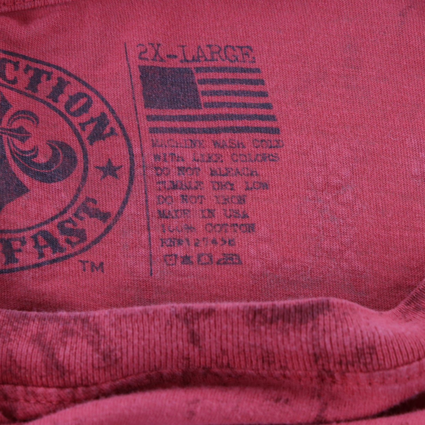 AFFLICTION Red "Live Fast" Side Stitching & Felt Detail Distressed T-Shirt USA Made (XXL)