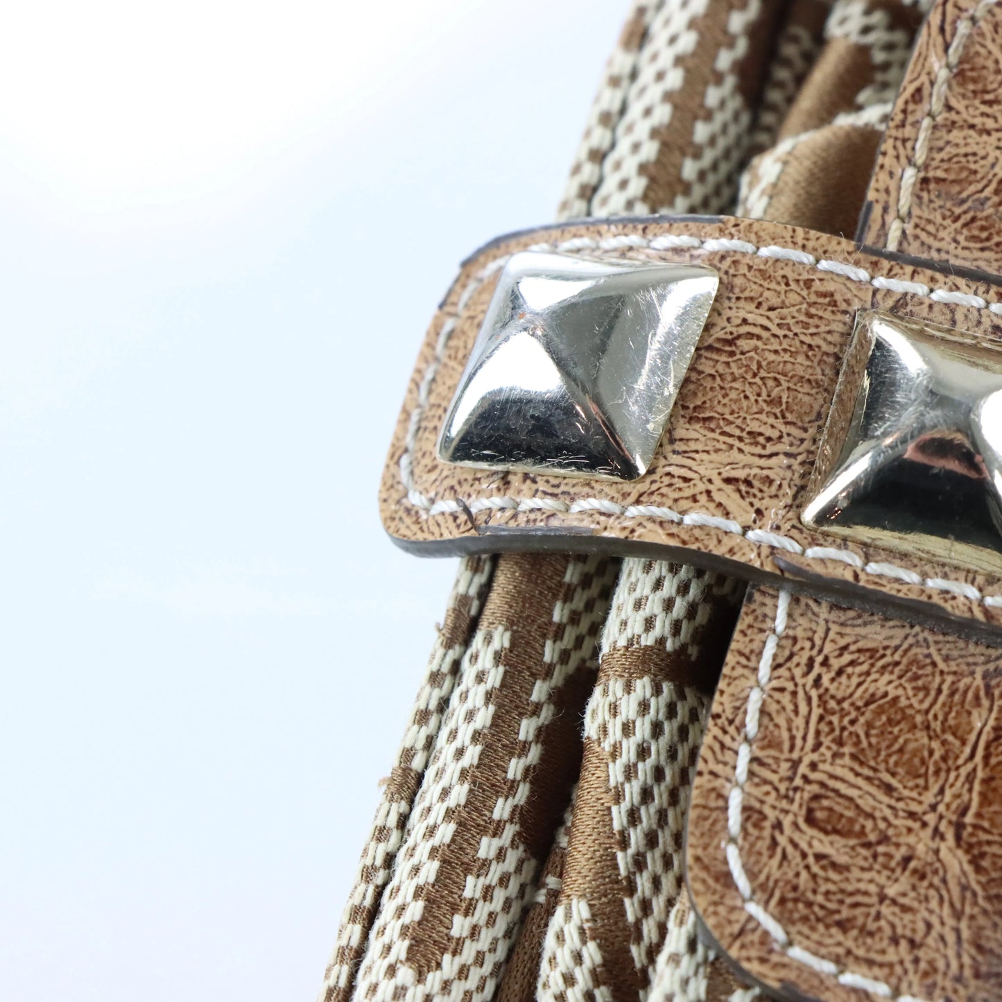 Vintage GUESS Studded Logo Brown & Cream Y2K Mini Bag