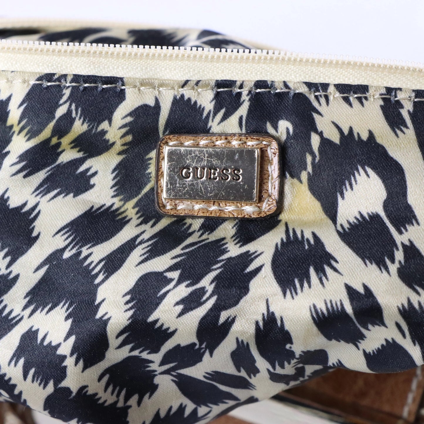Vintage GUESS Studded Logo Brown & Cream Y2K Mini Bag