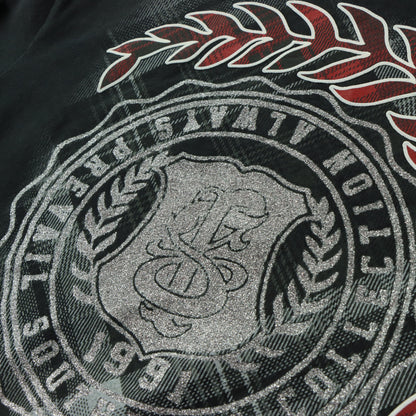 SOUTHPOLE "Always Prevail" Silver Glitter & Red Plaid Graphic Y2K Style Black Tee (XL)