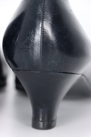 Vintage CHANEL Black Leather Patent Toe Cap Kitten Heels (38.5)