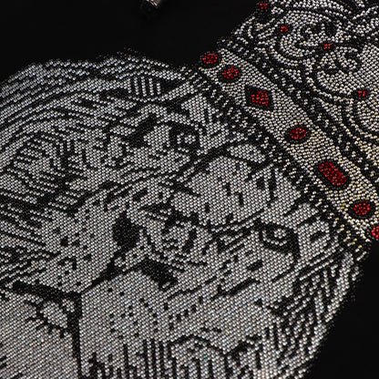 Vintage DEMONS N' ANGELS Y2K Rhinestone Lion Crown Black Hooded Sweatshirt (M)