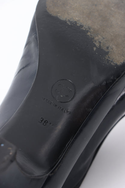Vintage CHANEL Black Leather Patent Toe Cap Kitten Heels (38.5)