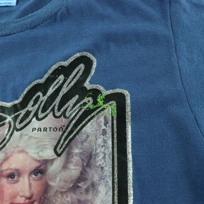 Vintage 1978 Dolly Parton Glitter Graphic Blue Single Stitch T-Shirt USA Made (Women's M-L)