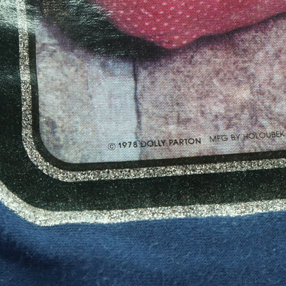 Vintage 1978 Dolly Parton Glitter Graphic Blue Single Stitch T-Shirt USA Made (Women's M-L)