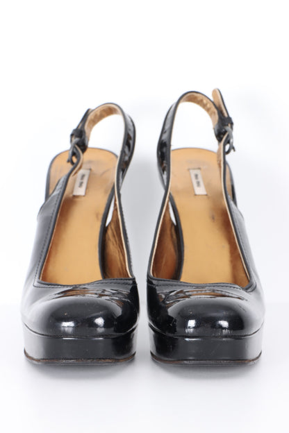 MIU MIU Black Patent Leather Platform Slingback Heels (39.5)