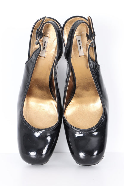 MIU MIU Black Patent Leather Platform Slingback Heels (39.5)