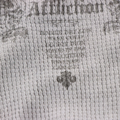 Vintage AFFLICTION Distressed Y2K Grey Velvet Cross Detail USA Made Waffle Thermal Long Sleeve Tee (XL)