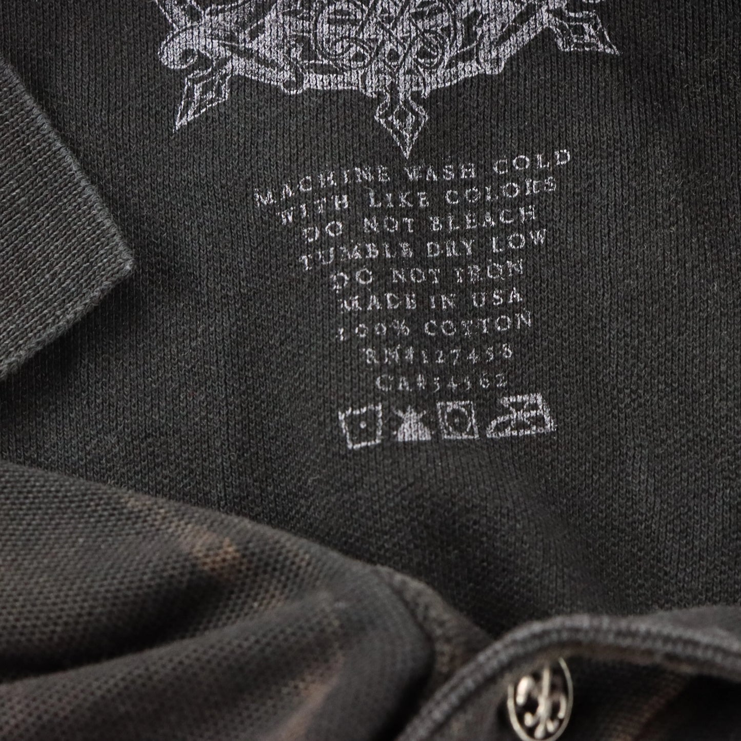 Vintage AFFLICTION 'Cathedral Series' USA Made Y2K Black & Brown Polo Shirt (XL)