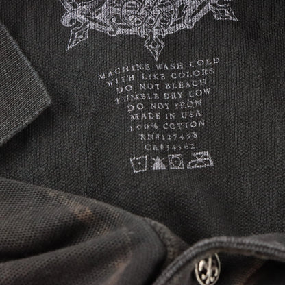 Vintage AFFLICTION 'Cathedral Series' USA Made Y2K Black & Brown Polo Shirt (XL)