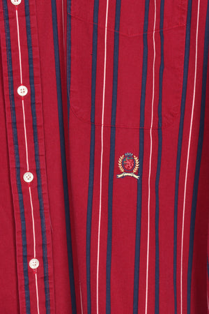 TOMMY HILFIGER Embroidered Crest Maroon Striped Shirt (XL-XXL)