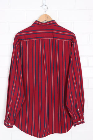 TOMMY HILFIGER Embroidered Crest Maroon Striped Shirt (XL-XXL)
