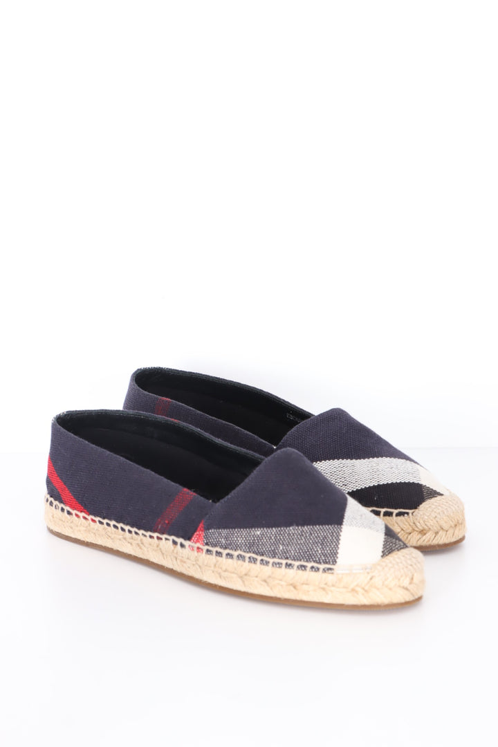 BURBERRY 'Hodgeson' Navy Blue Nova Check Canvas Espadrilles Flats (38)