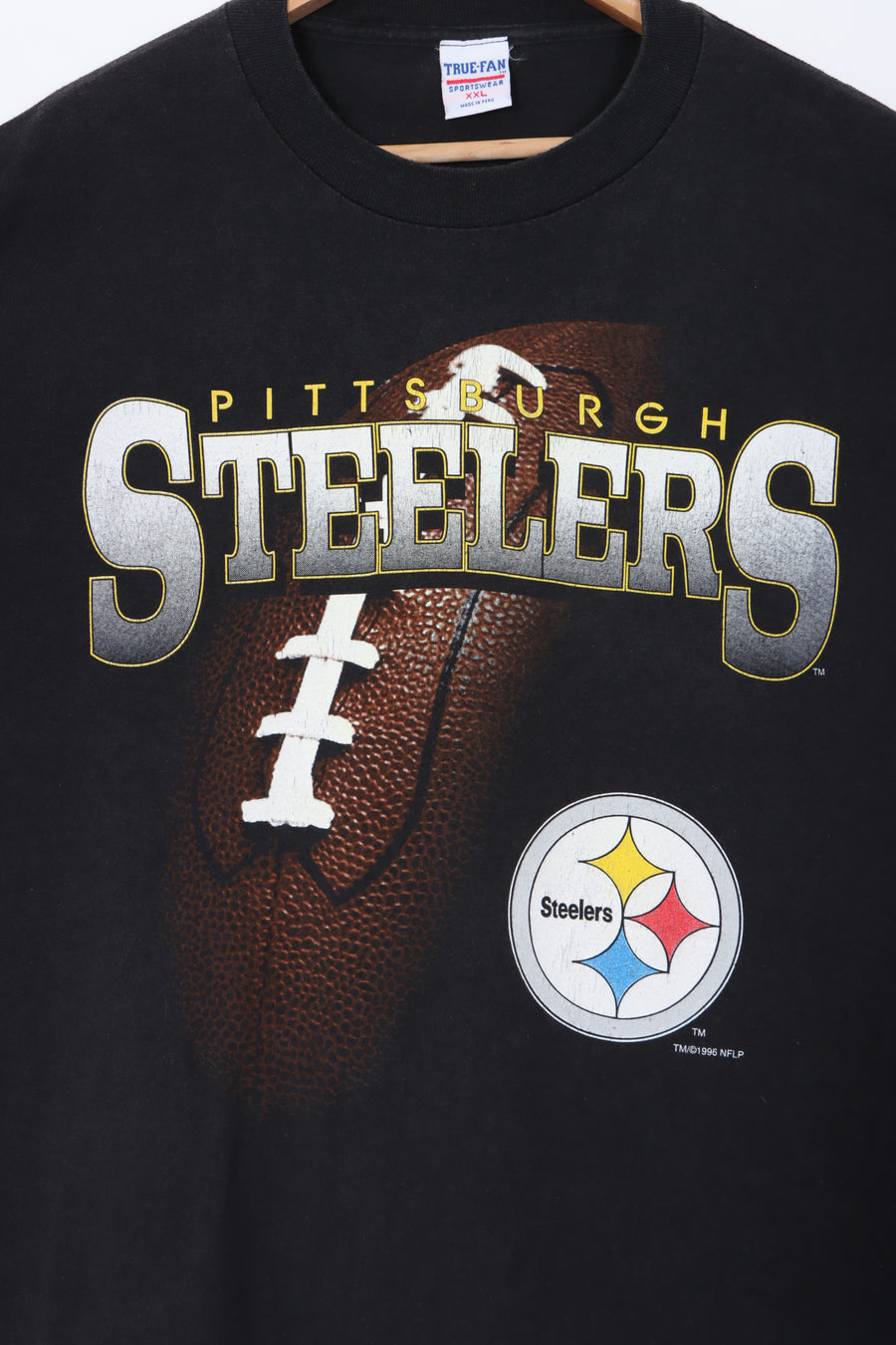 NFL 1996 Pittsburgh Steelers Big Football Spell Out Single Stitch T-Shirt (XXL)
