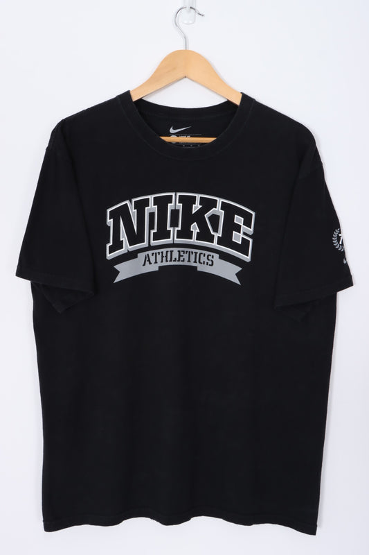 NIKE Athletics Spell Out Logo Black Loose Fit T-Shirt (M-L)