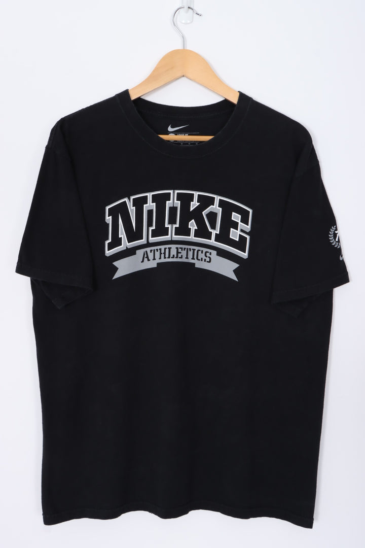 NIKE Athletics Spell Out Logo Black Loose Fit T-Shirt (M-L)