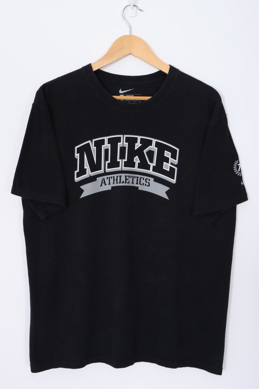 NIKE Athletics Spell Out Logo Black Loose Fit T-Shirt (M-L)