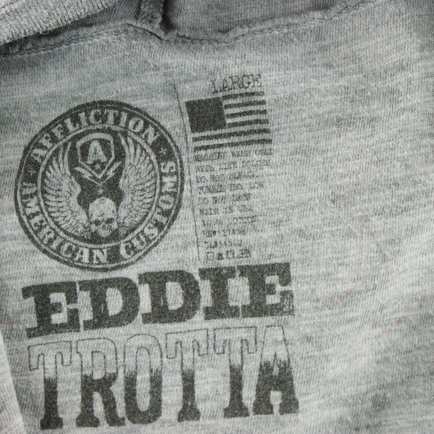 AFFLICTION x EDDIE TROTTA Grey Double Sided 'American Customs' 1/4 Button USA Made T-Shirt (L)